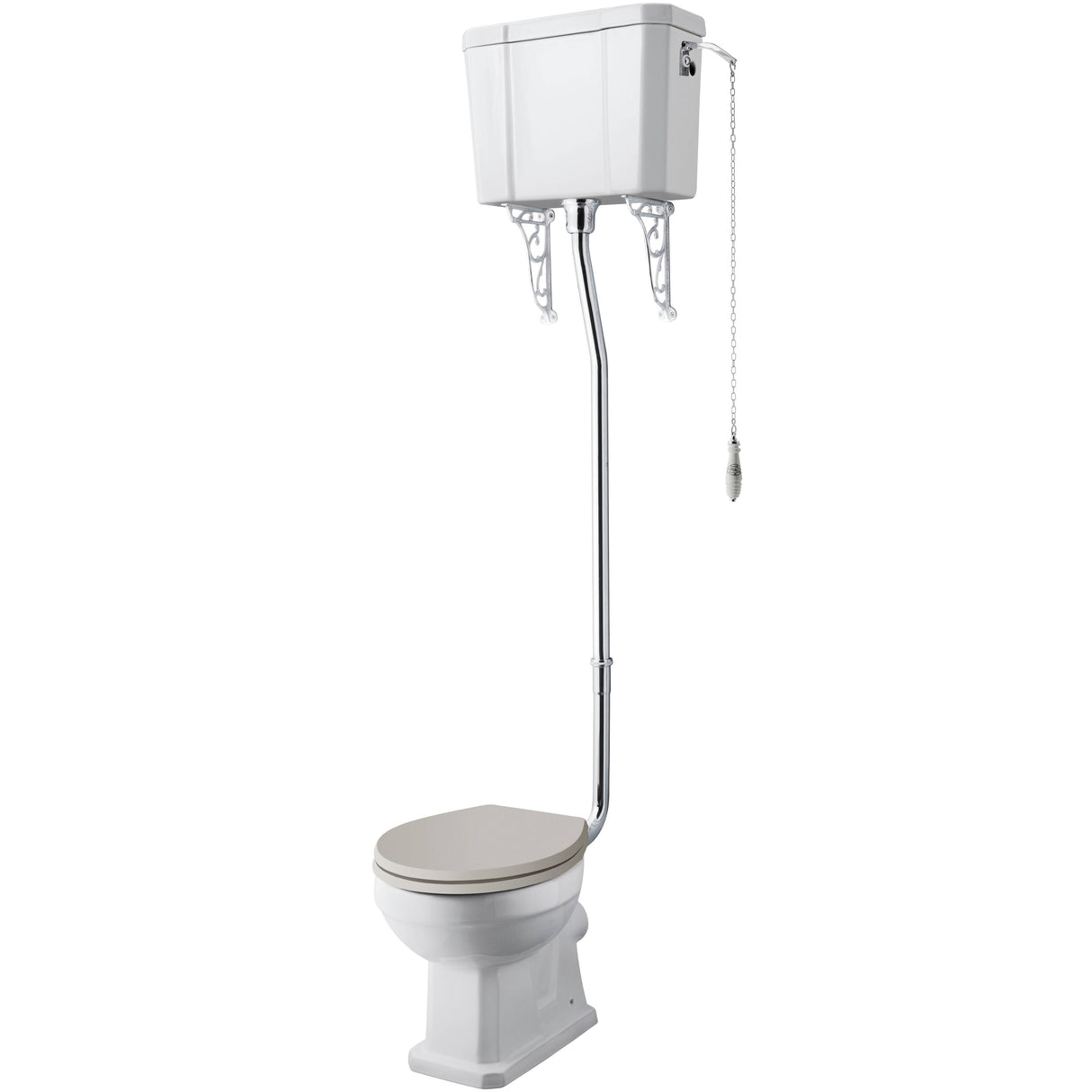 Old London Richmond Comfort Height High Level Toilet With Cistern Lever & Flush Pipe Kit, Without Seat Gloss White CCR035