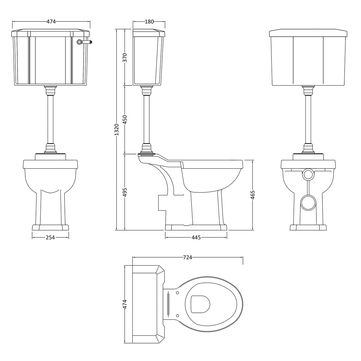 Old London Richmond Comfort Height Mid Level Toilet With Cistern Lever & Flush Pipe Kit, Without Seat Gloss White CCR037 LD
