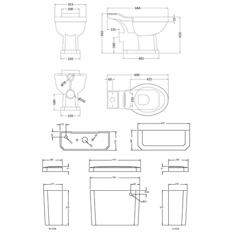 Nuie Carlton Close Coupled Toilet With Cistern Lever & Standard Seat CCT003 LD