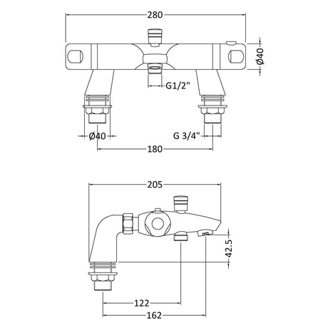 Nuie Pillar Mounted Thermostatic Bath Shower Mixer Tap Chrome CD324 LD