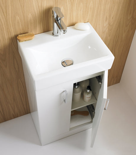 Nuie Mayford 450mm Floor Standing 2 Door Vanity Unit & Basin Gloss White Gloss White VTFW450 LS