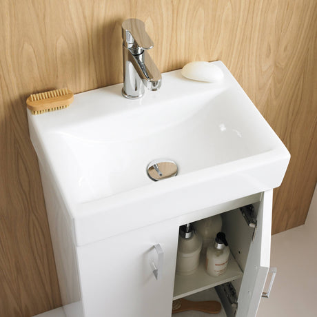 Nuie Mayford 450mm Wall Hung 2 Door Vanity Unit & Basin Gloss White Gloss White VTWW450 LS
