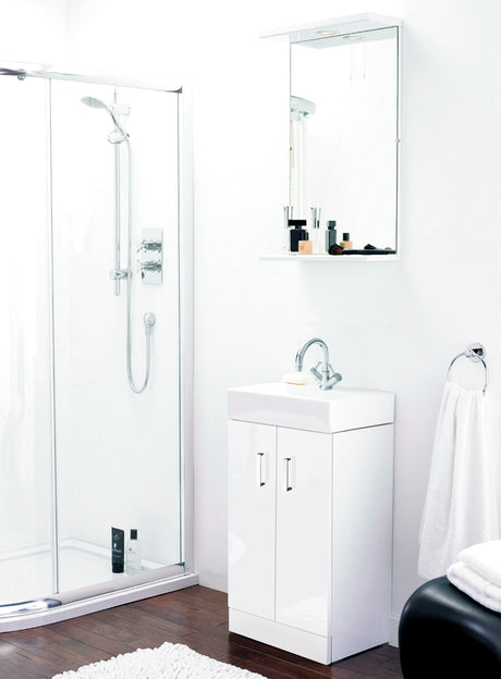 Nuie Mayford 450mm Floor Standing 2 Door Vanity Unit & Basin Gloss White Gloss White VTFW450 LS2
