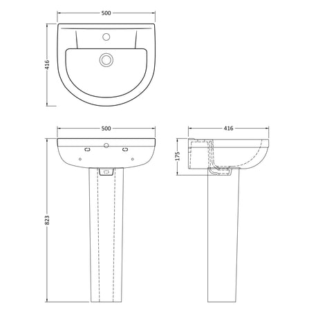 Nuie Harmony Basin & Full Pedestal 500mm wide - 1 Tap Hole CHM002 LD