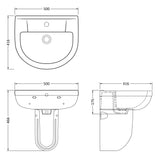 Nuie Harmony Basin & Semi-Pedestal 500mm wide - 1 Tap Hole CHM004 LD