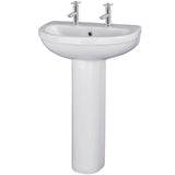Nuie Ivo Basin & Full Pedestal 550mm wide - 2 Tap Hole CIV003
