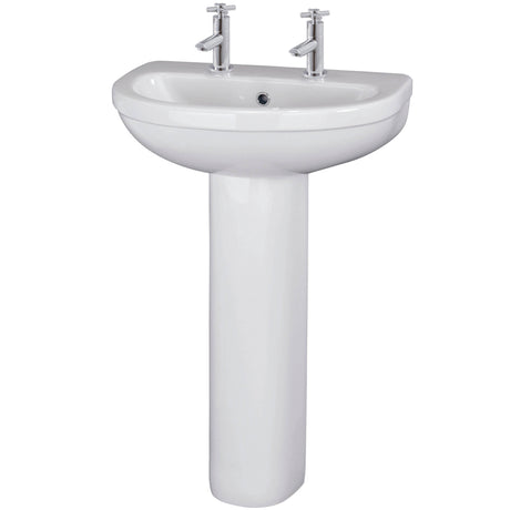 Nuie Ivo Basin & Full Pedestal 550mm wide - 2 Tap Hole CIV003