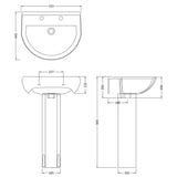 Nuie Ivo Basin & Full Pedestal 550mm wide - 2 Tap Hole CIV003 LD