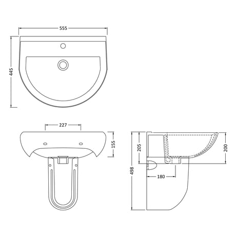 Nuie Ivo Basin & Semi-Pedestal 550mm wide - 1 Tap Hole CIV004 LD