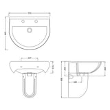 Nuie Ivo Basin & Semi-Pedestal 550mm wide - 2 Tap Hole CIV005 LD
