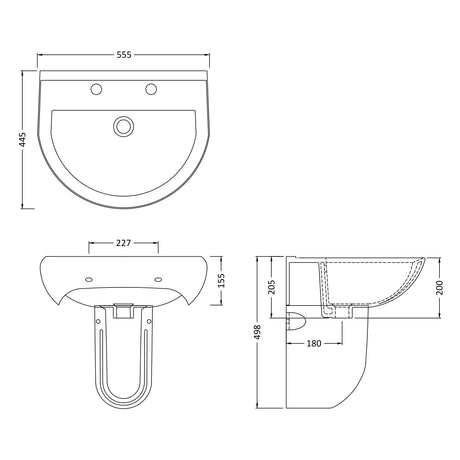 Nuie Ivo Basin & Semi-Pedestal 550mm wide - 2 Tap Hole CIV005 LD
