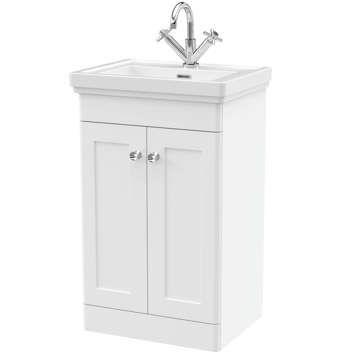 Nuie Classique 500mm Floorstanding 2 Door Vanity Unit & Basin Satin White CLC123A