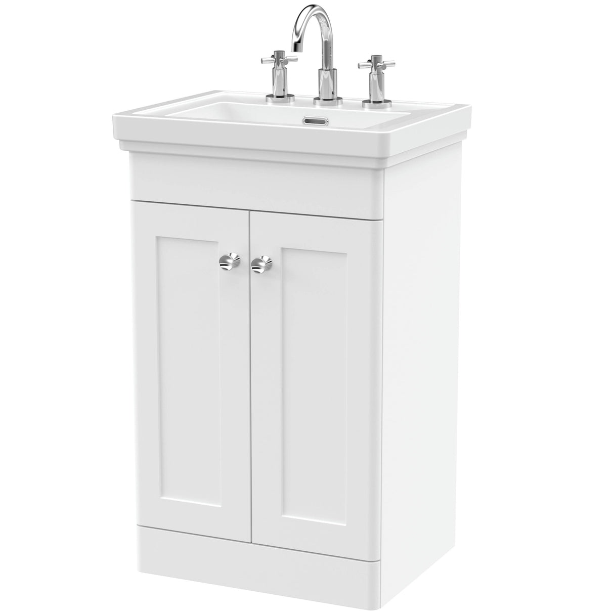 Nuie Classique 500mm Floorstanding 2 Door Vanity Unit & Basin Satin White CLC123B