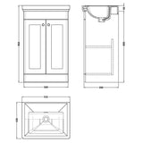 Nuie Classique 500mm Floorstanding 2 Door Vanity Unit & Basin Satin White CLC123H LD