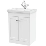 Nuie Classique 600mm Floorstanding 2 Door Vanity Unit & Basin Satin White CLC125A