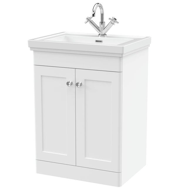 Nuie Classique 600mm Floorstanding 2 Door Vanity Unit & Basin Satin White CLC125A
