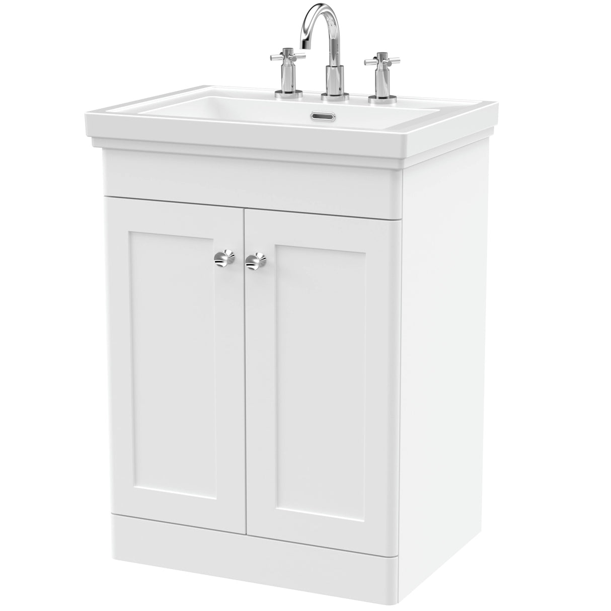 Nuie Classique 600mm Floorstanding 2 Door Vanity Unit & Basin Satin White CLC125B
