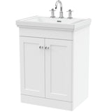 Nuie Classique 600mm Floorstanding 2 Door Vanity Unit & Basin Satin White CLC125B
