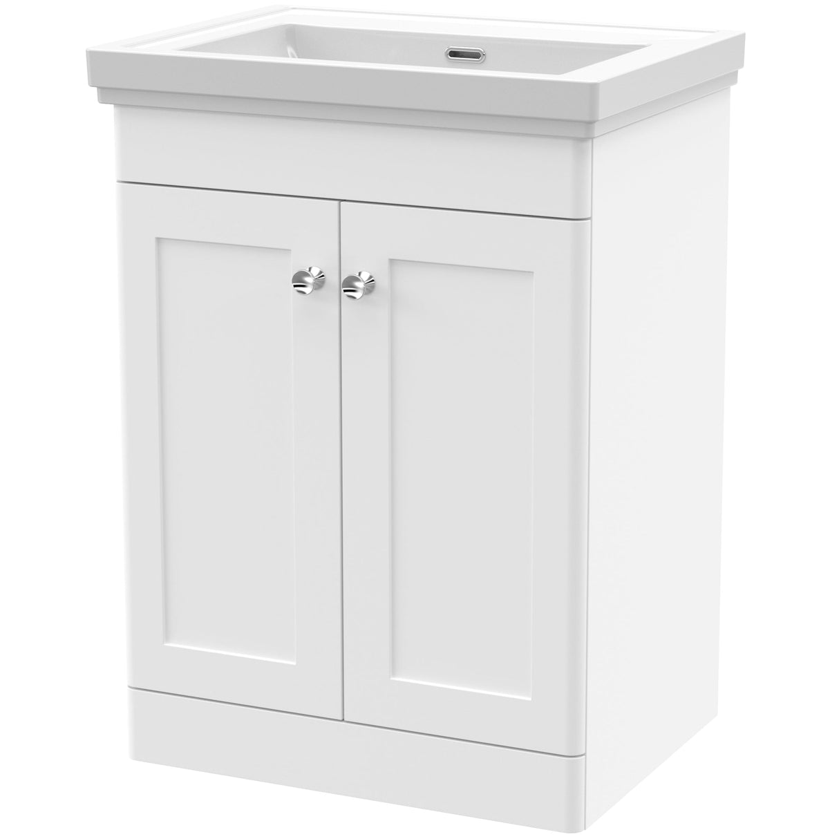 Nuie Classique 600mm Floorstanding 2 Door Vanity Unit & Basin Satin White CLC125H