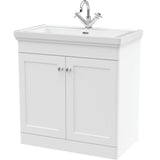 Nuie Classique 800mm Freestanding 2 Door Vanity Unit & Basin Satin White CLC126A