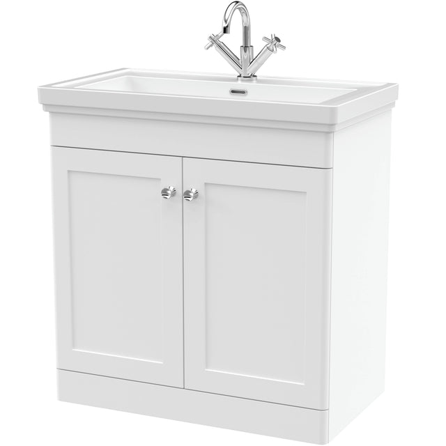 Nuie Classique 800mm Freestanding 2 Door Vanity Unit & Basin Satin White CLC126A