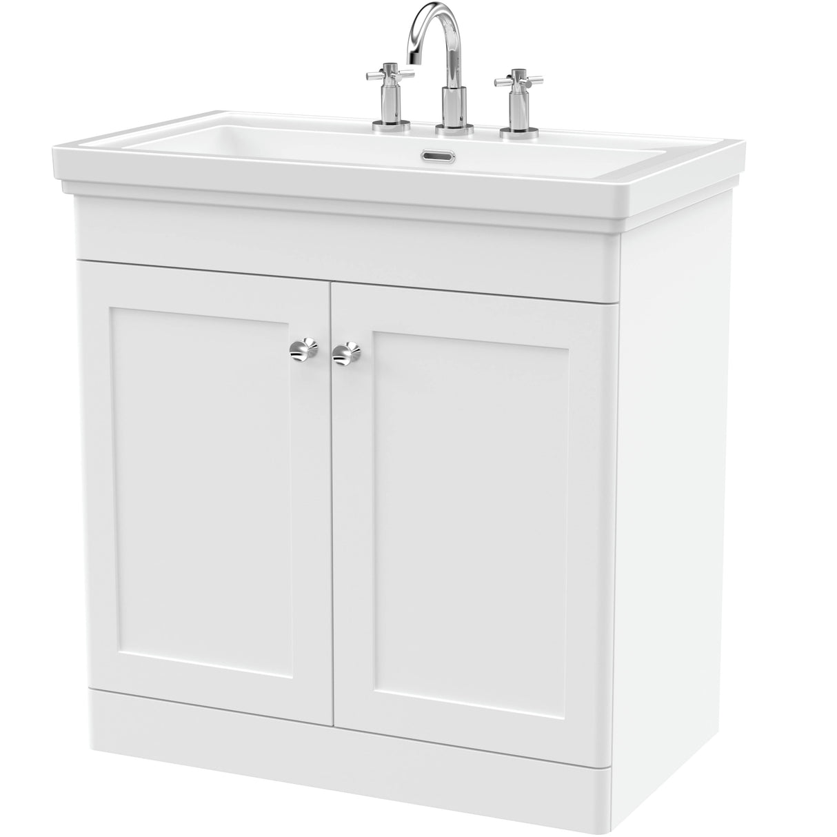 Nuie Classique 800mm Freestanding 2 Door Vanity Unit & Basin Satin White CLC126B