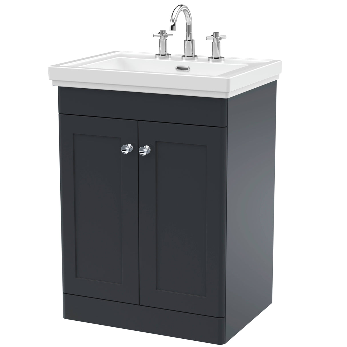 Nuie Classique 600mm Floorstanding 2 Door Vanity Unit & Basin Soft Black CLC1425B