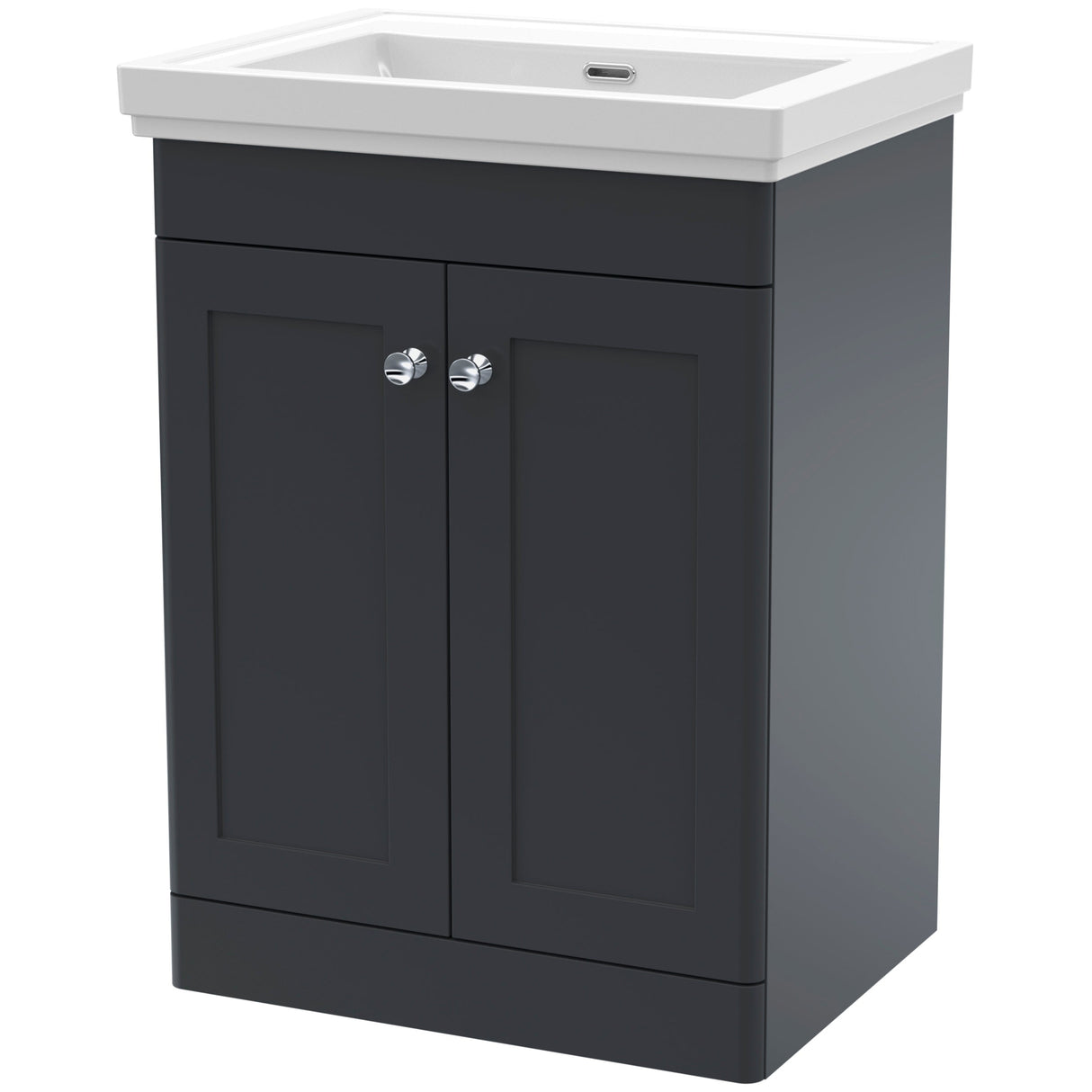 Nuie Classique 600mm Floorstanding 2 Door Vanity Unit & Basin Soft Black CLC1425H