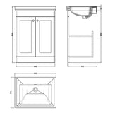Nuie Classique 600mm Floorstanding 2 Door Vanity Unit & Basin Soft Black CLC1425H LD