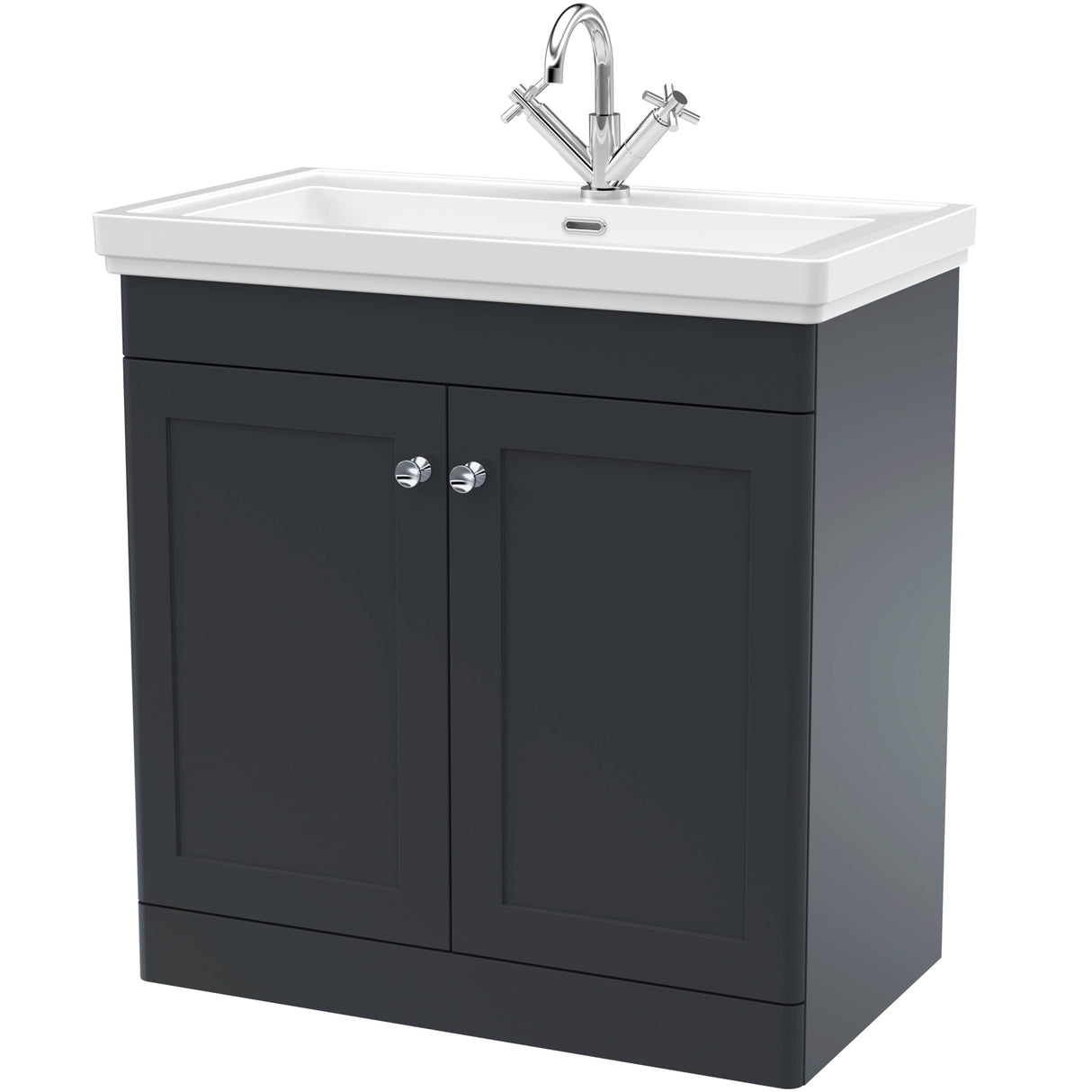 Nuie Classique 800mm Freestanding 2 Door Vanity Unit & Basin Soft Black CLC1426A