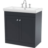 Nuie Classique 800mm Freestanding 2 Door Vanity Unit & Basin Soft Black CLC1426B