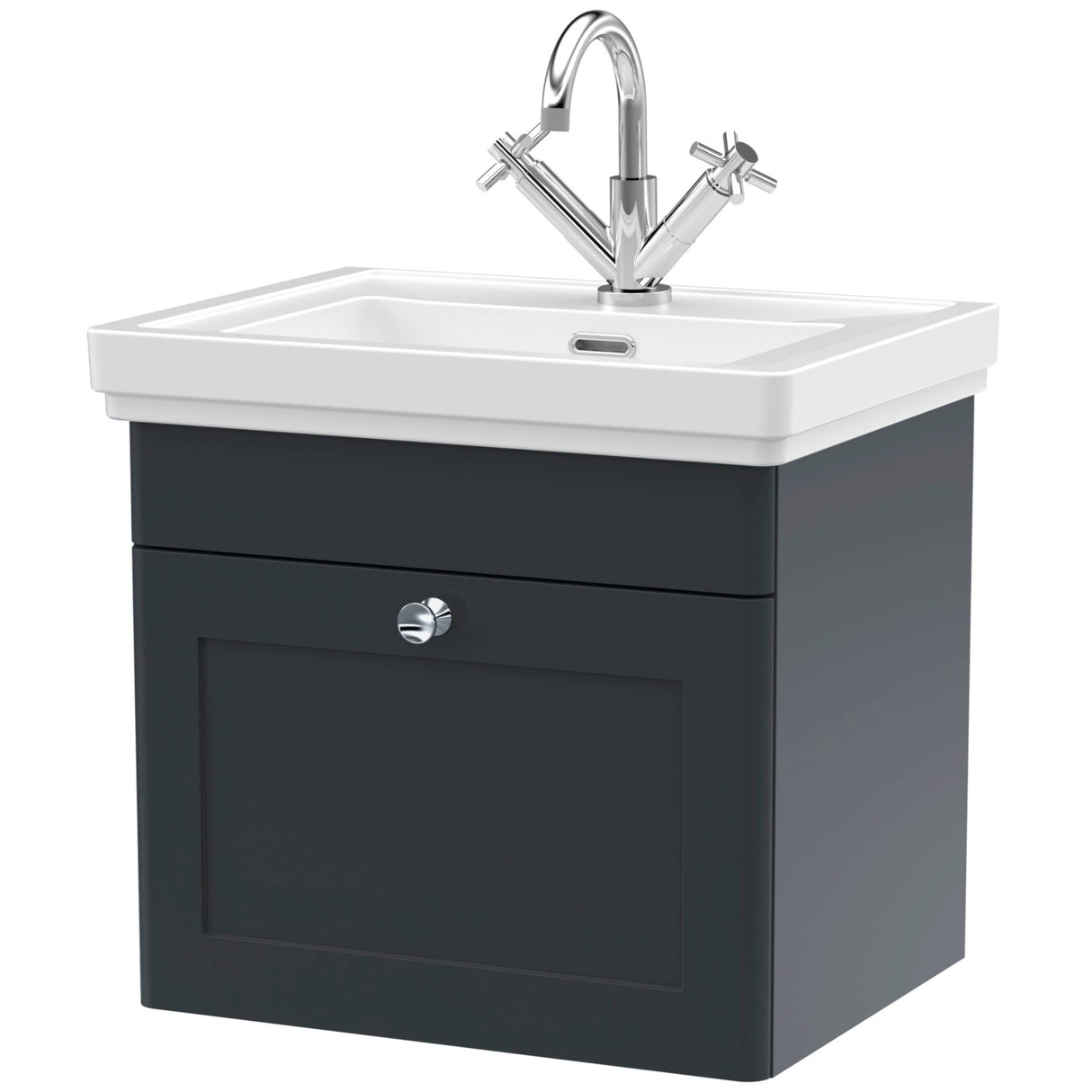 Nuie Classique 500mm Wall Hung 1 Drawer Vanity Unit & Basin Soft Black CLC1491A
