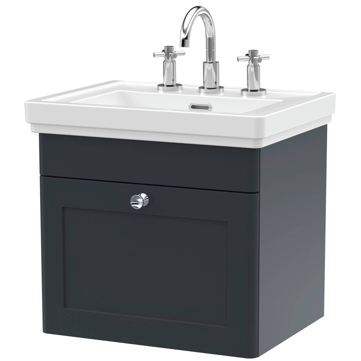 Nuie Classique 500mm Wall Hung 1 Drawer Vanity Unit & Basin Soft Black CLC1491B
