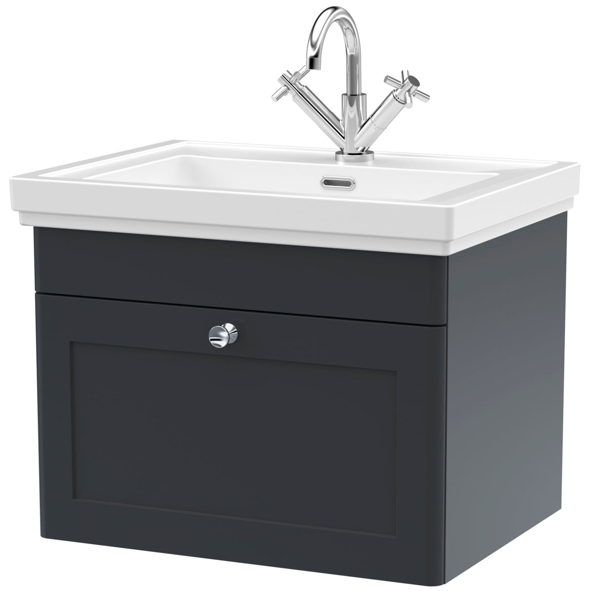 Nuie Classique 600mm Wall Hung 1 Drawer Vanity Unit & Basin Soft Black CLC1494A