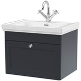Nuie Classique 600mm Wall Hung 1 Drawer Vanity Unit & Basin Soft Black CLC1494A
