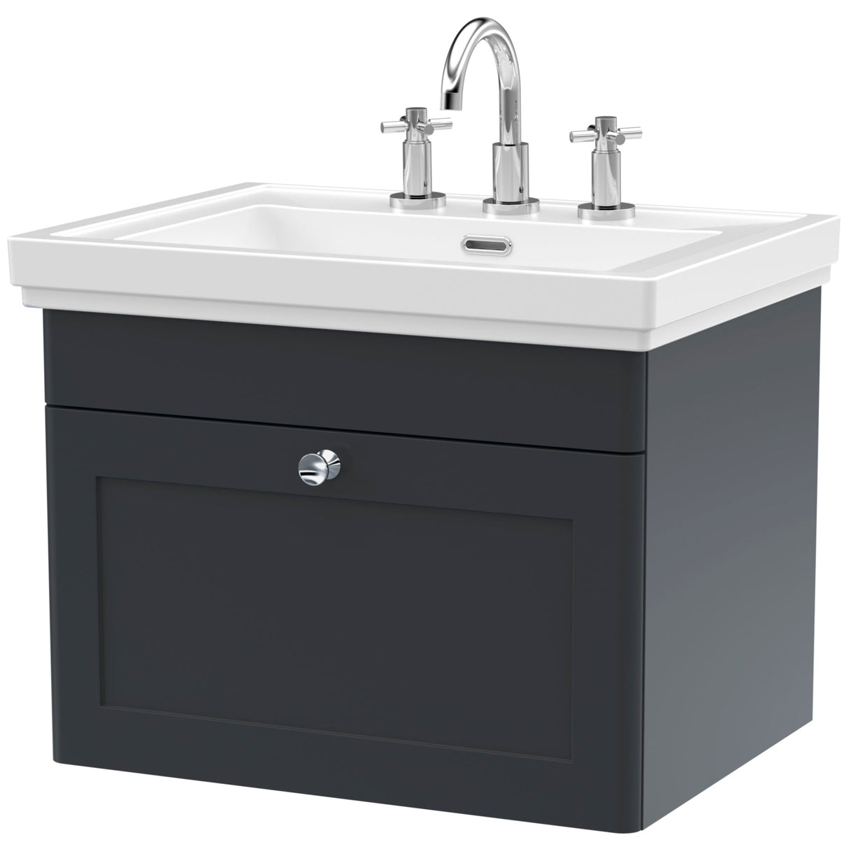 Nuie Classique 600mm Wall Hung 1 Drawer Vanity Unit & Basin Soft Black CLC1494B