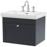 Nuie Classique 600mm Wall Hung 1 Drawer Vanity Unit & Basin Soft Black CLC1494B