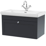 Nuie Classique 800mm Wall Hung 1 Drawer Vanity Unit & Basin Soft Black CLC1496A