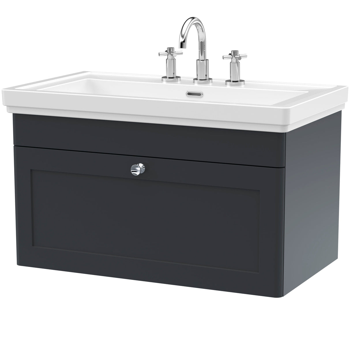 Nuie Classique 800mm Wall Hung 1 Drawer Vanity Unit & Basin Soft Black CLC1496B