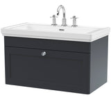 Nuie Classique 800mm Wall Hung 1 Drawer Vanity Unit & Basin Soft Black CLC1496B