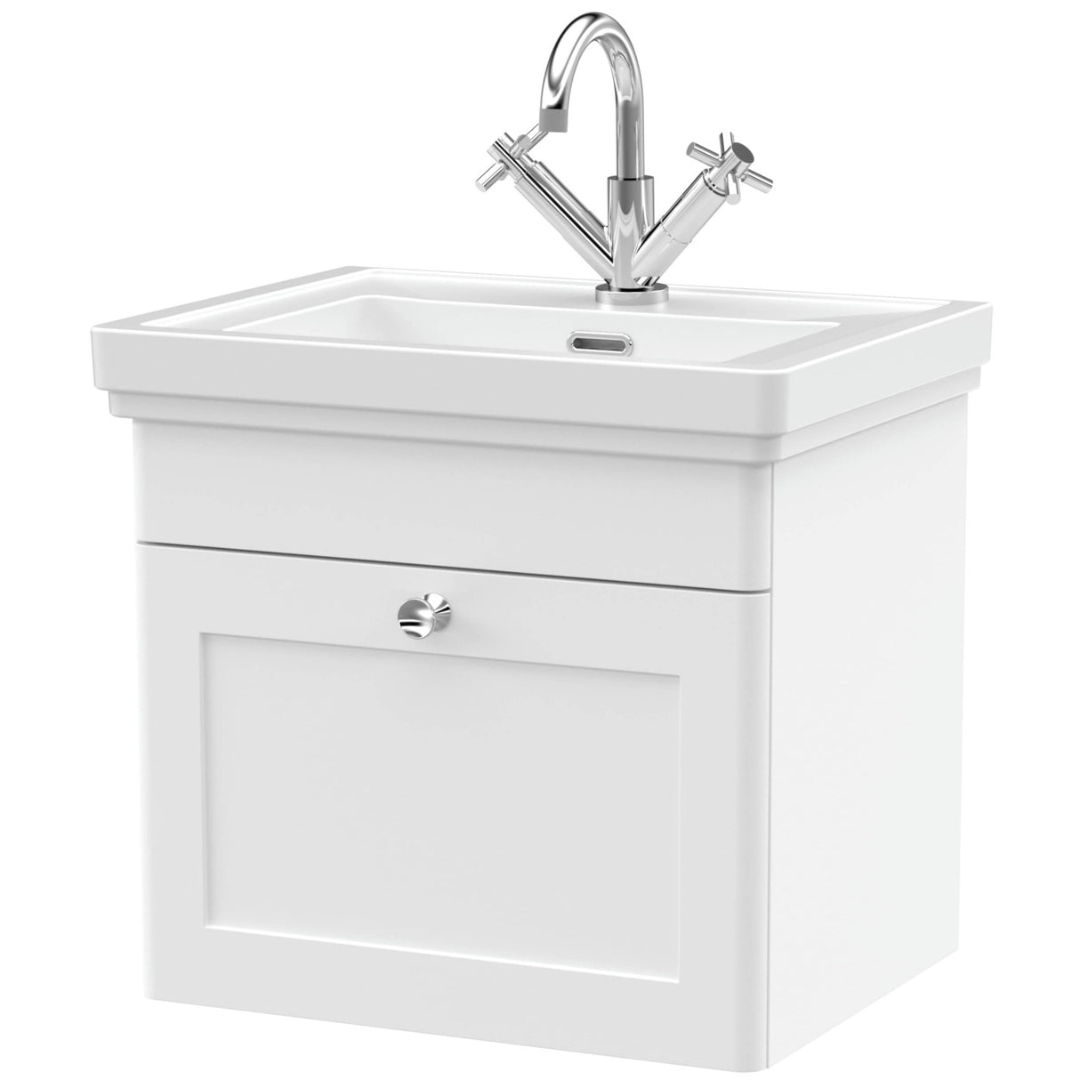 Nuie Classique 500mm Wall Hung 1 Drawer Vanity Unit & Basin Satin White CLC191A