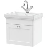 Nuie Classique 500mm Wall Hung 1 Drawer Vanity Unit & Basin Satin White CLC191A