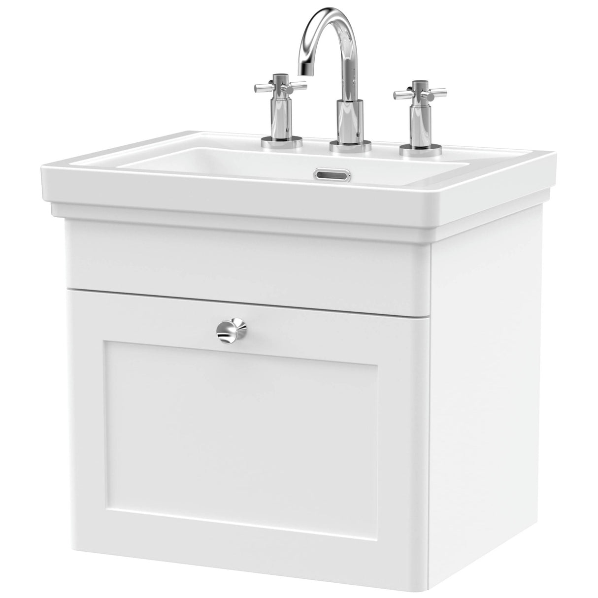 Nuie Classique 500mm Wall Hung 1 Drawer Vanity Unit & Basin Satin White CLC191B