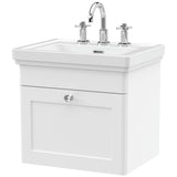 Nuie Classique 500mm Wall Hung 1 Drawer Vanity Unit & Basin Satin White CLC191B