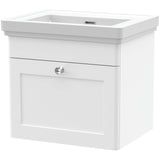 Nuie Classique 500mm Wall Hung 1 Drawer Vanity Unit & Basin Satin White CLC191H