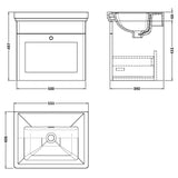 Nuie Classique 500mm Wall Hung 1 Drawer Vanity Unit & Basin Satin White CLC191H LD