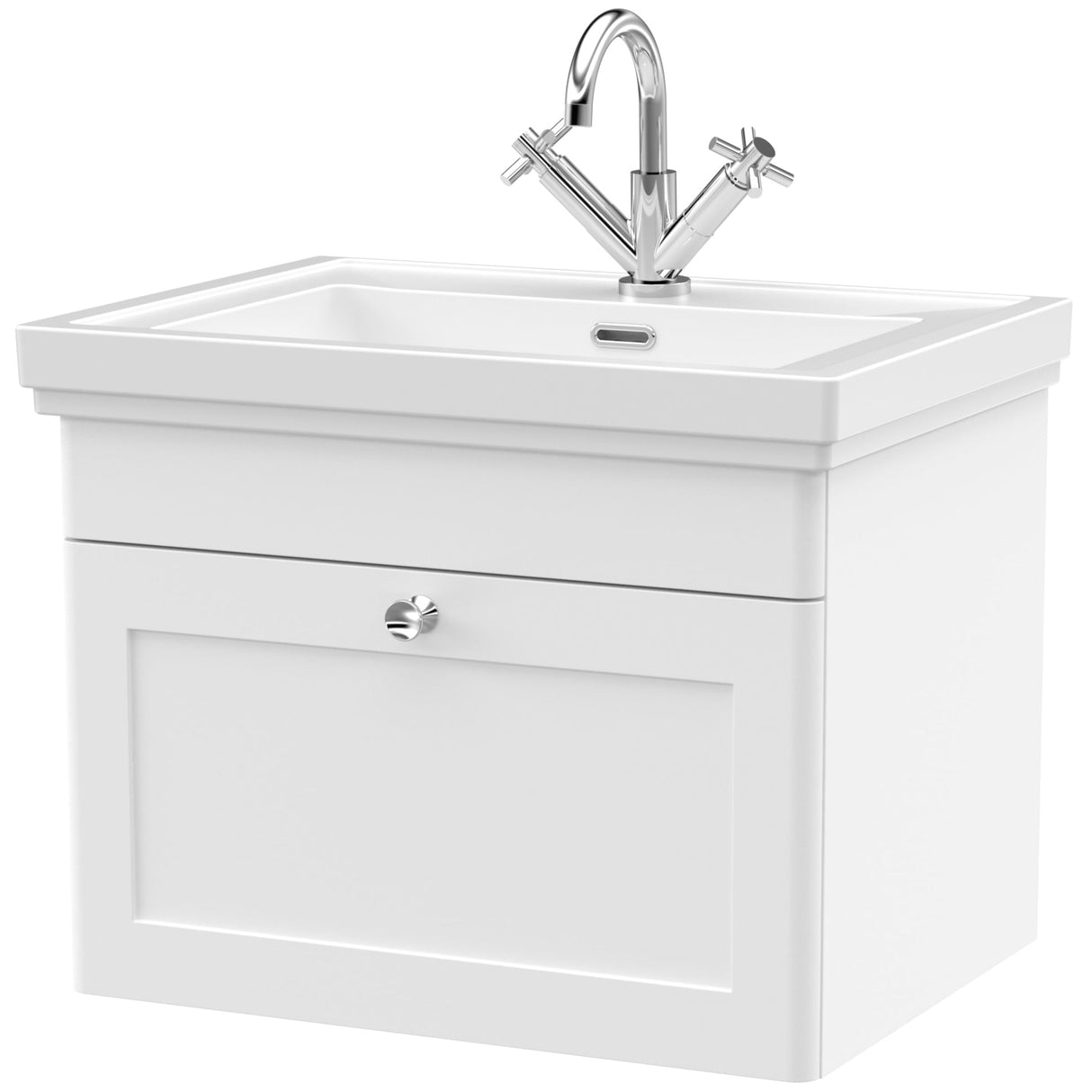 Nuie Classique 600mm Wall Hung 1 Drawer Vanity Unit & Basin Satin White CLC194A
