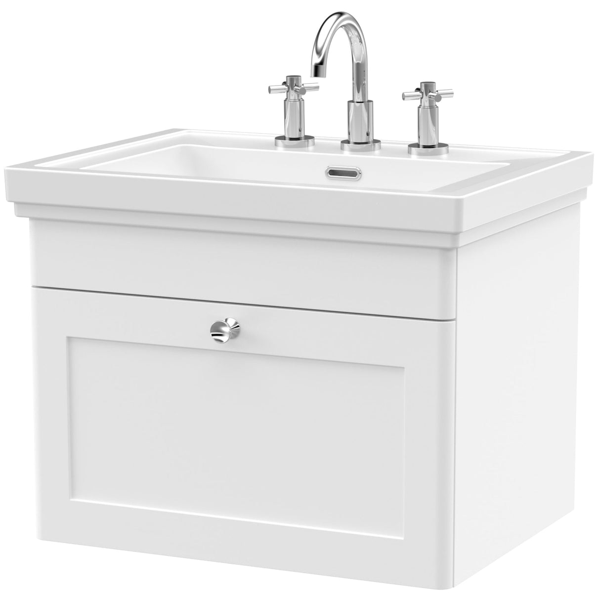 Nuie Classique 600mm Wall Hung 1 Drawer Vanity Unit & Basin Satin White CLC194B