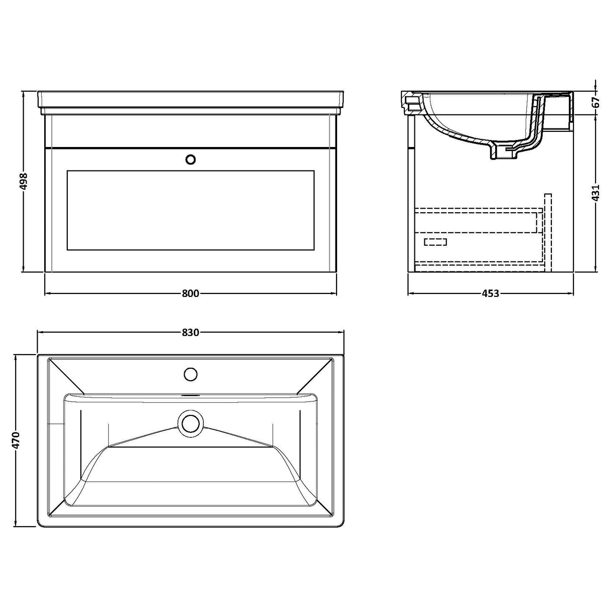 Nuie Classique 800mm Wall Hung 1 Drawer Vanity Unit & Basin Satin White CLC196A LD