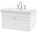 Nuie Classique 800mm Wall Hung 1 Drawer Vanity Unit & Basin Satin White CLC196B